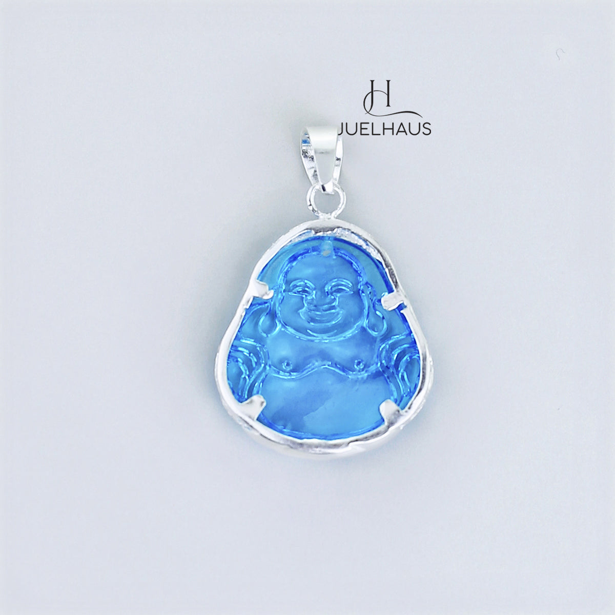 JUELHAUS Silver Pendant With Buddha Statue, Transparent Feng Shui Stone, Many Colors