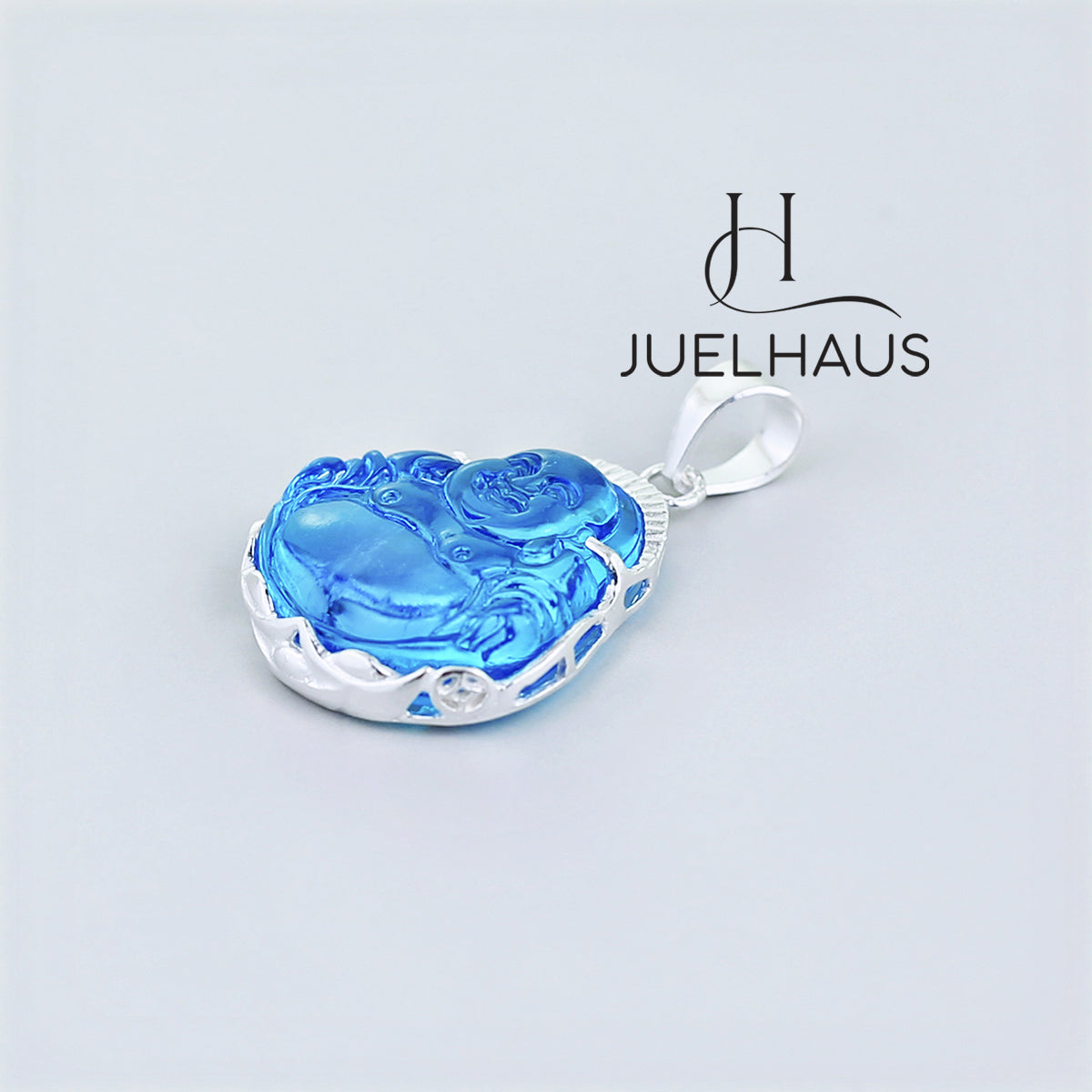 JUELHAUS Silver Pendant With Buddha Statue, Transparent Feng Shui Stone, Many Colors