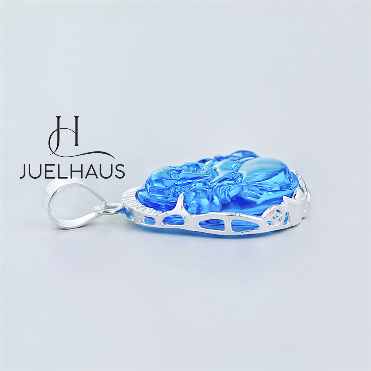 JUELHAUS Silver Pendant With Buddha Statue, Transparent Feng Shui Stone, Many Colors