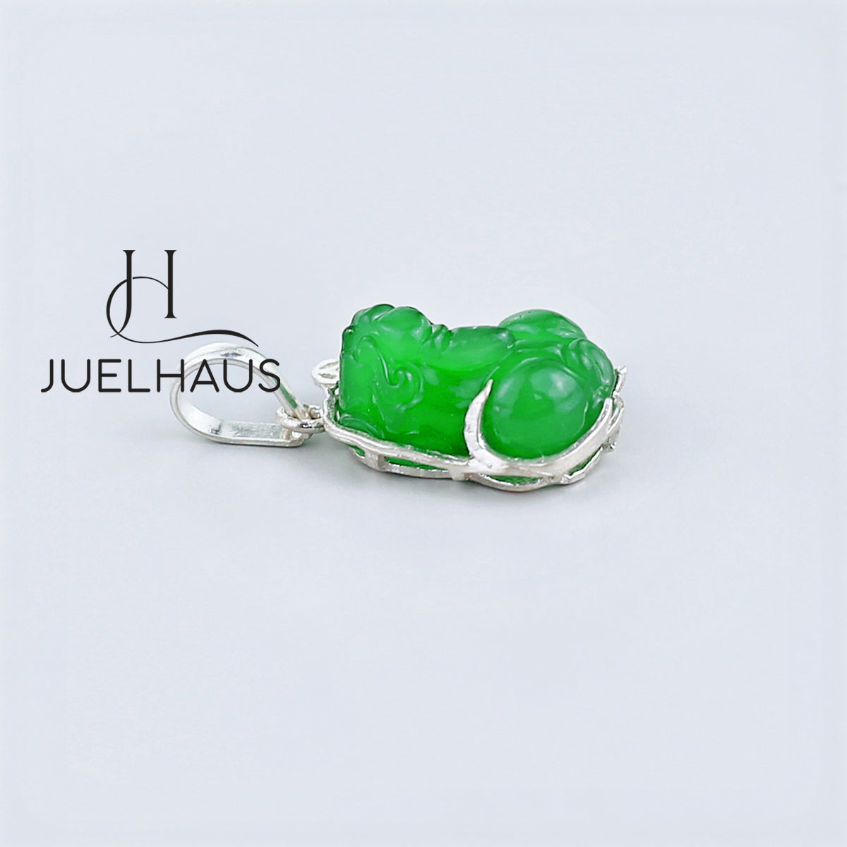 JUELHAUS Silver Pendant with Pixiu Shape, Multi-Colored Feng Shui Stone, Holding Lucky Coins