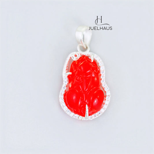 JUELHAUS Silver Pendant with Pixiu Shape, Multi-Colored Feng Shui Stone, Holding Money, Silver-Plated, Small, Beautiful Stone Border