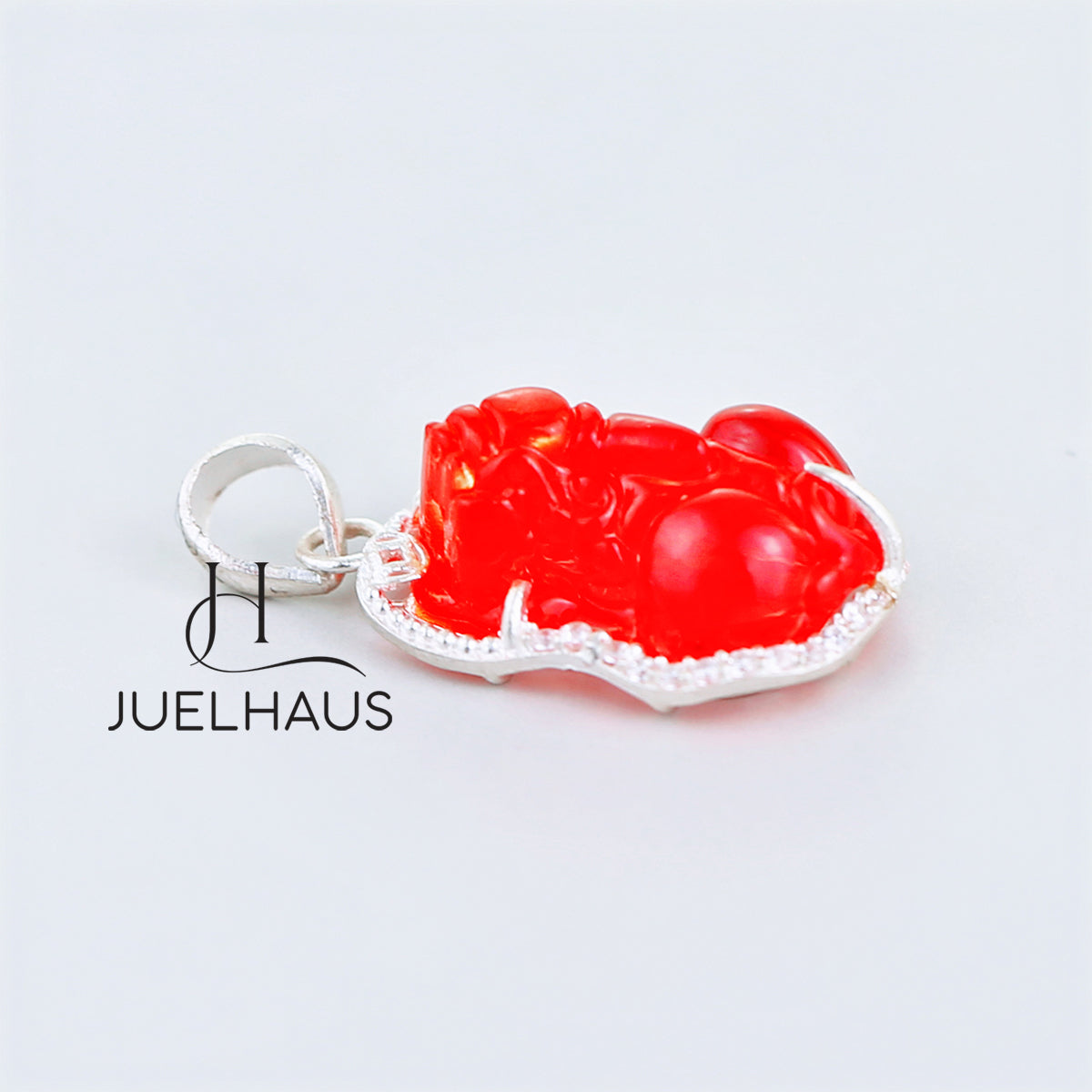 JUELHAUS Silver Pendant with Pixiu Shape, Multi-Colored Feng Shui Stone, Holding Money, Silver-Plated, Small, Beautiful Stone Border