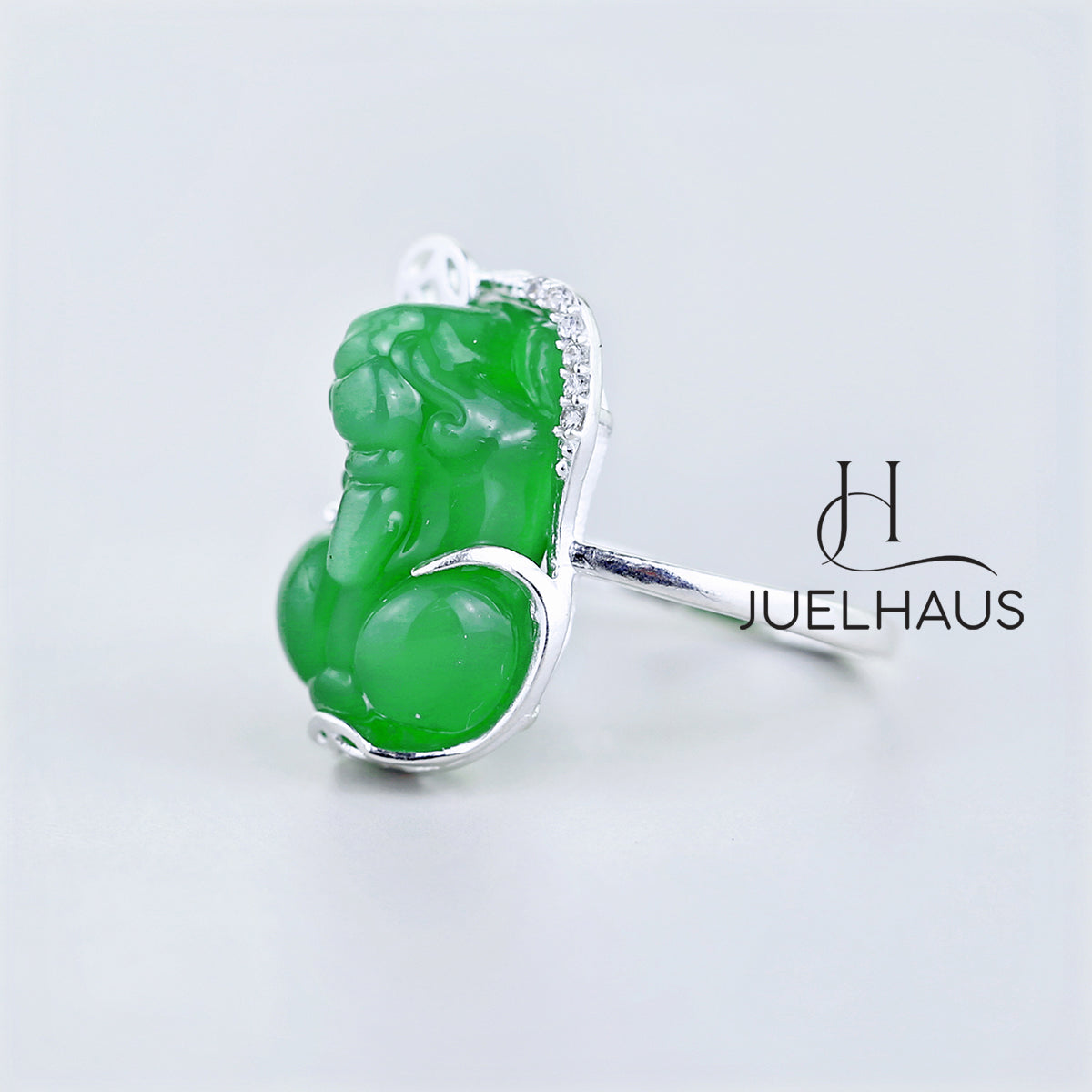JUELHAUS Silver Pixiu Ring with Colorful Feng Shui Stone Holding Lucky Coin