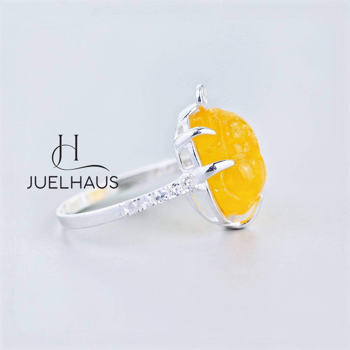 JUELHAUS Silver Pixiu Ring with Colorful Feng Shui Stone Holding Money with 2-Side Stone Border Ring