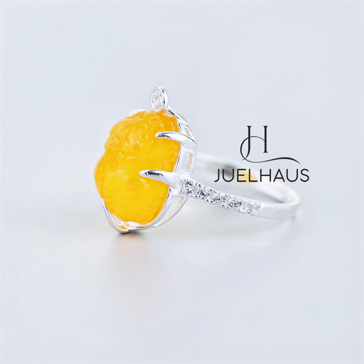 JUELHAUS Silver Pixiu Ring with Colorful Feng Shui Stone Holding Money with 2-Side Stone Border Ring