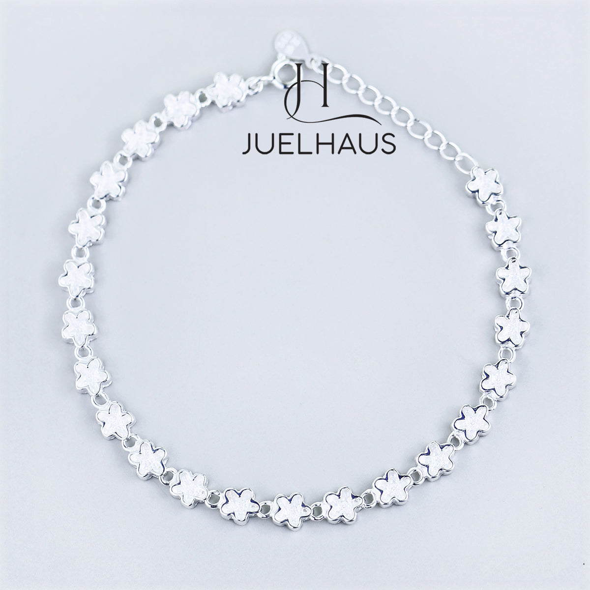 JUELHAUS S990 Pure Silver Bracelet for Women, Plain, No Stones, Shiny Flower Shape