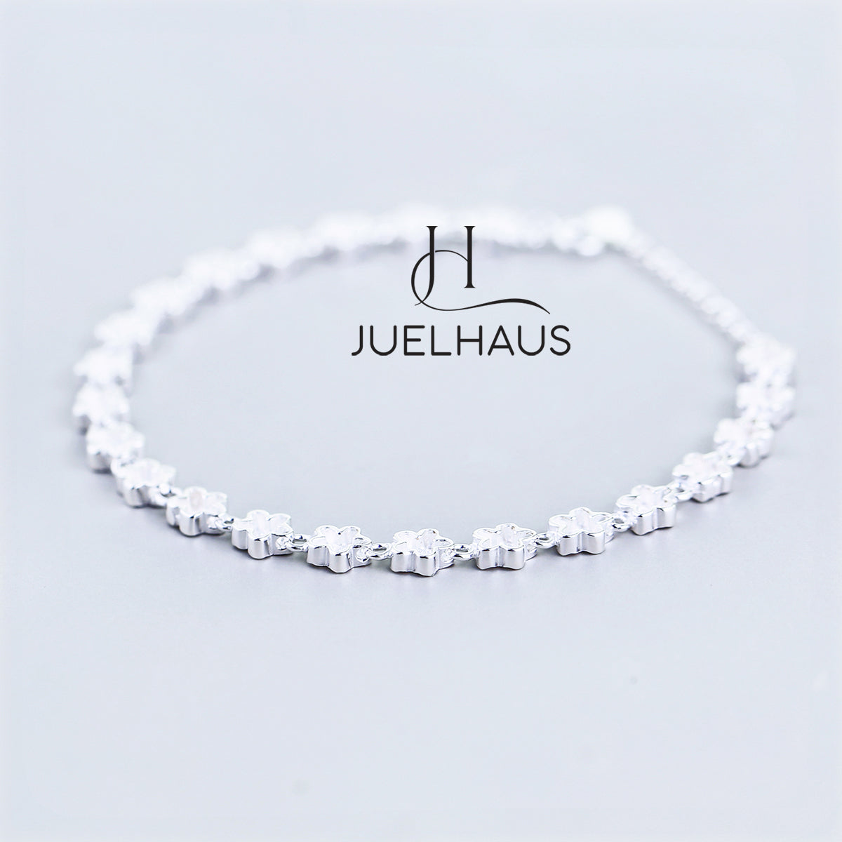 JUELHAUS S990 Pure Silver Bracelet for Women, Plain, No Stones, Shiny Flower Shape