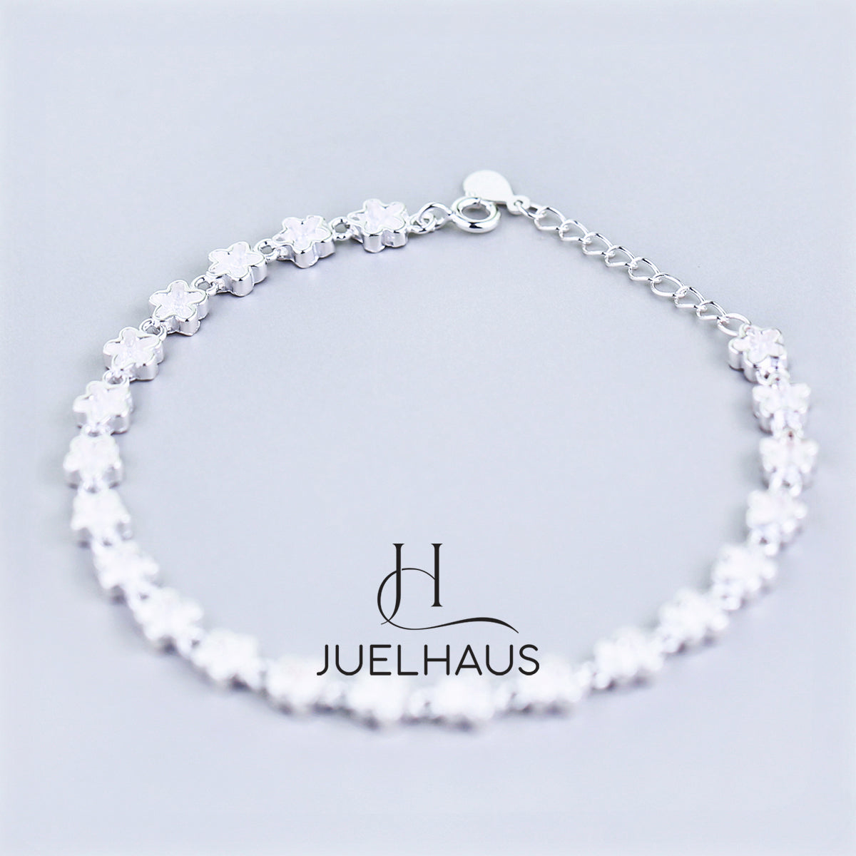 JUELHAUS S990 Pure Silver Bracelet for Women, Plain, No Stones, Shiny Flower Shape