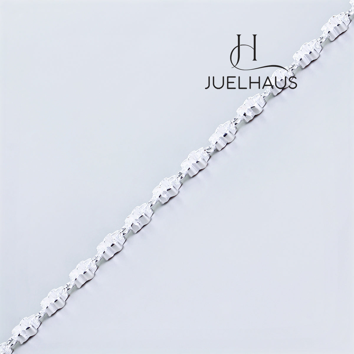 JUELHAUS S990 Pure Silver Bracelet for Women, Plain, No Stones, Shiny Flower Shape