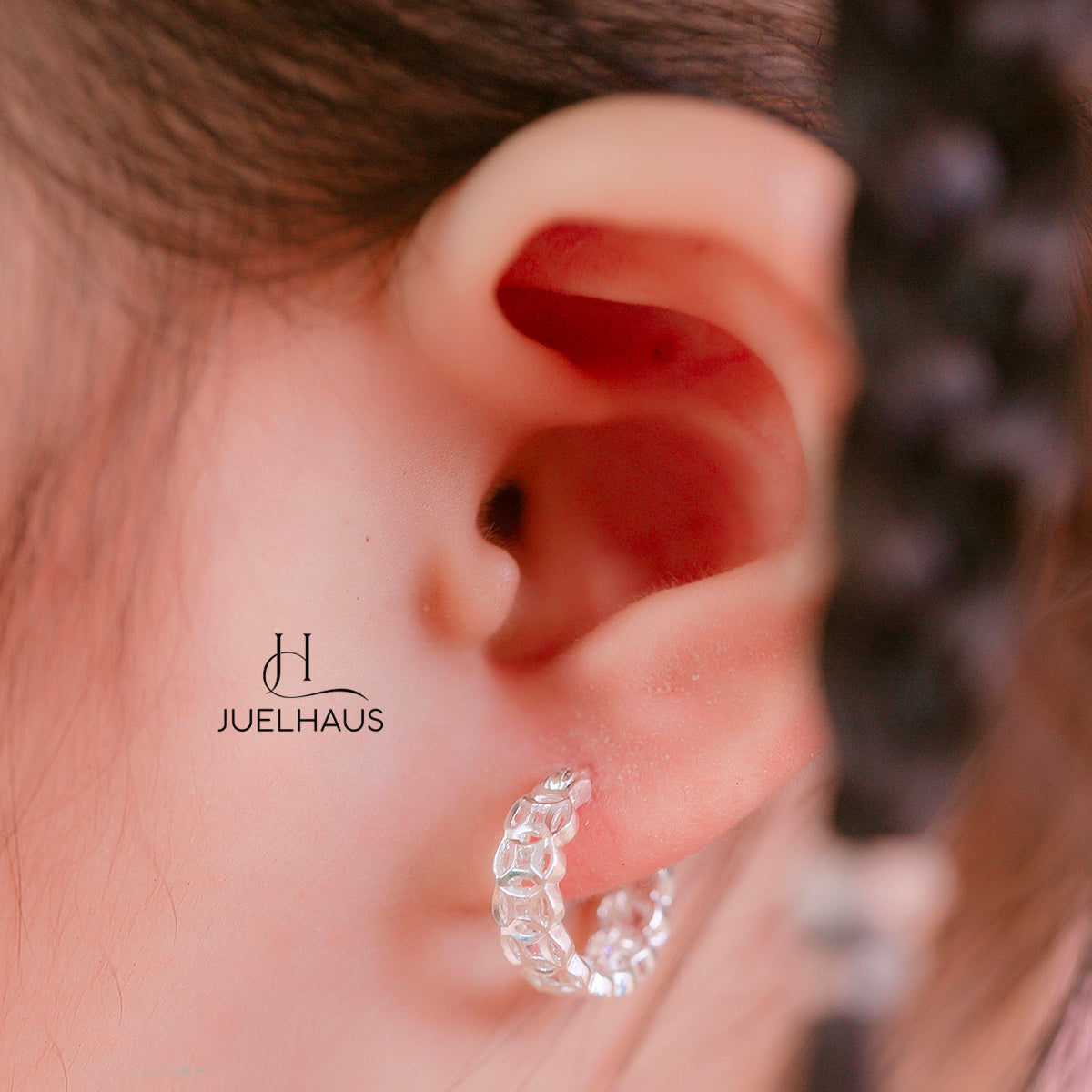 JUELHAUS Silver Earrings for Children, Non-Round Shaped with Sparkling Milled Money