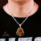 JUELHAUS Silver Pendant with Image of Laughing Buddha and Tiger Eye Stone, Available in 3 Sizes