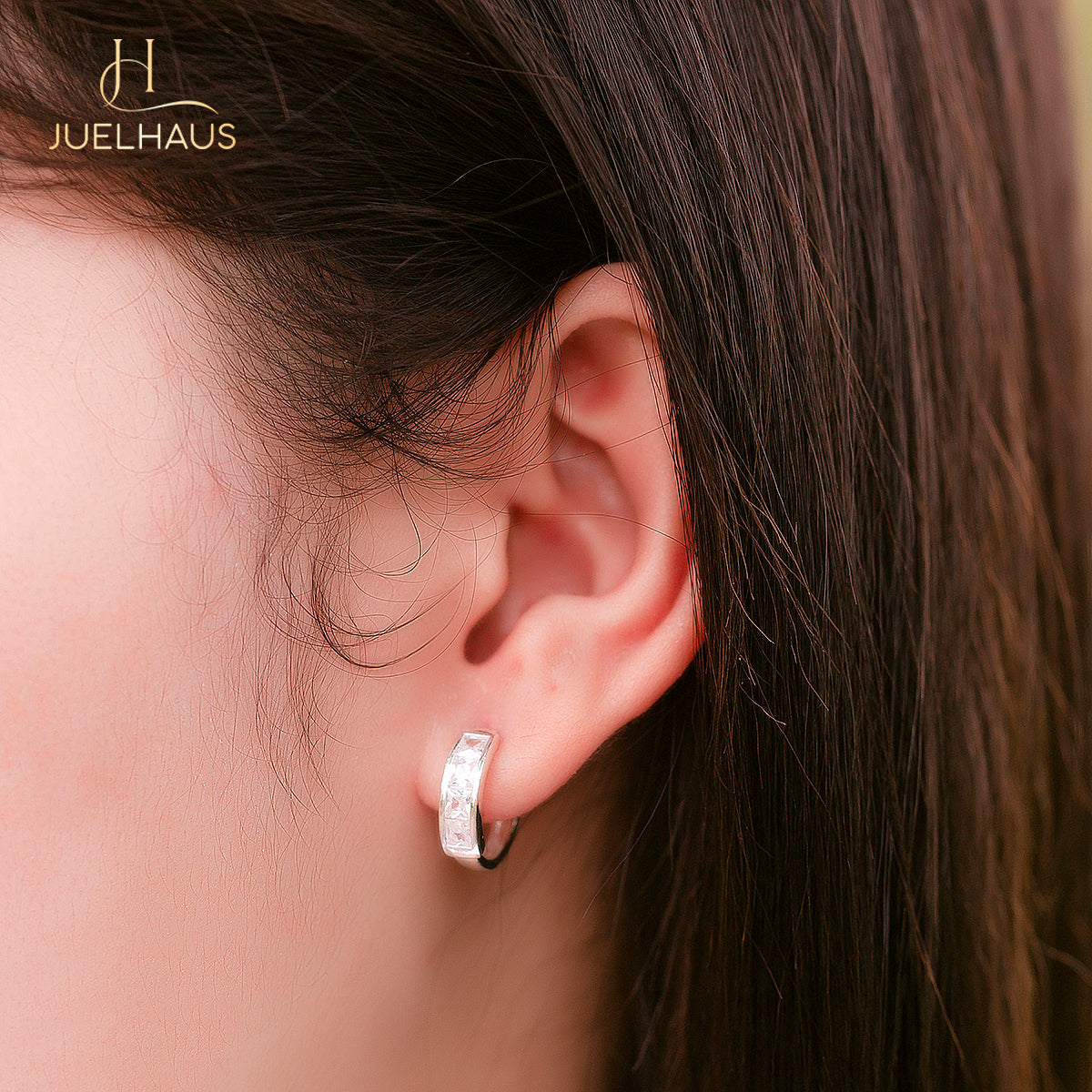 JUELHAUS Women's Silver Earrings Round Shape, Solid Thick White Stone, Simple, Bright, Long-lasting Wear