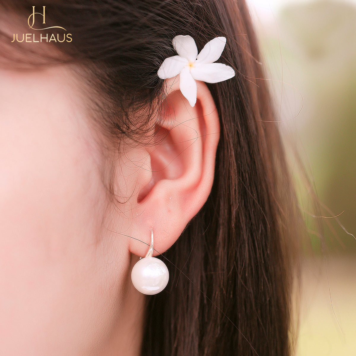JUELHAUS Silver Pearl Earrings Short Hook Style, Simple, Durable, Luxurious, Easy to Wear