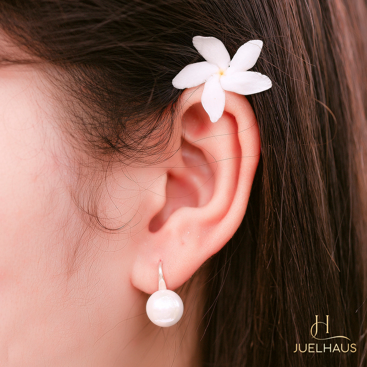 JUELHAUS Silver Pearl Earrings Short Hook Style, Simple, Durable, Luxurious, Easy to Wear