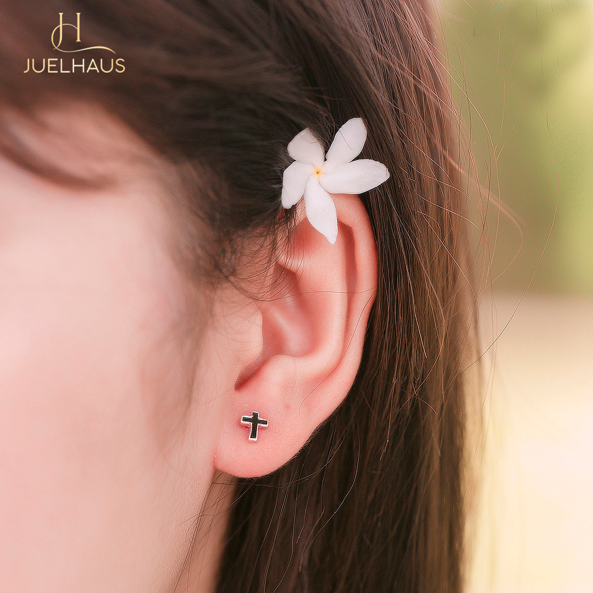 JUELHAUS Personality Black Painted Cross-shaped Silver Earrings