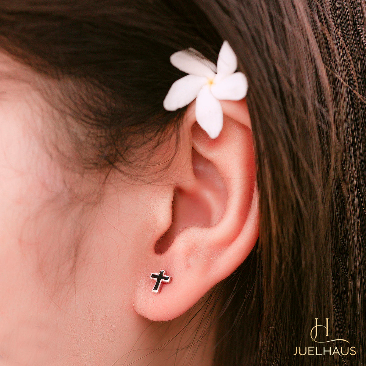 JUELHAUS Personality Black Painted Cross-shaped Silver Earrings