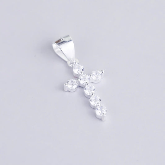 JUELHAUS Silver Pendant Pure S990 Simple Cross Shape Consisting of 7 Stones 2.5 Cups Tied Together Delicately